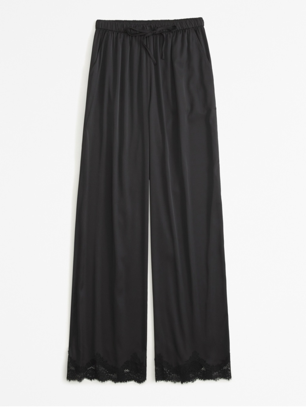 Abercrombie&fitch Black Satin Lace Trim Drawstring Pants